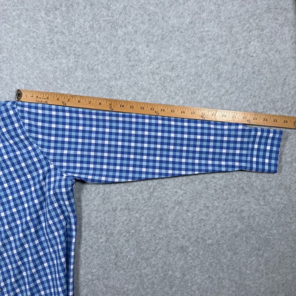 Peter Millar Summer Comfort Batik Gingham Shirt Mens Blue Performance Preppy - Picture 10 of 10